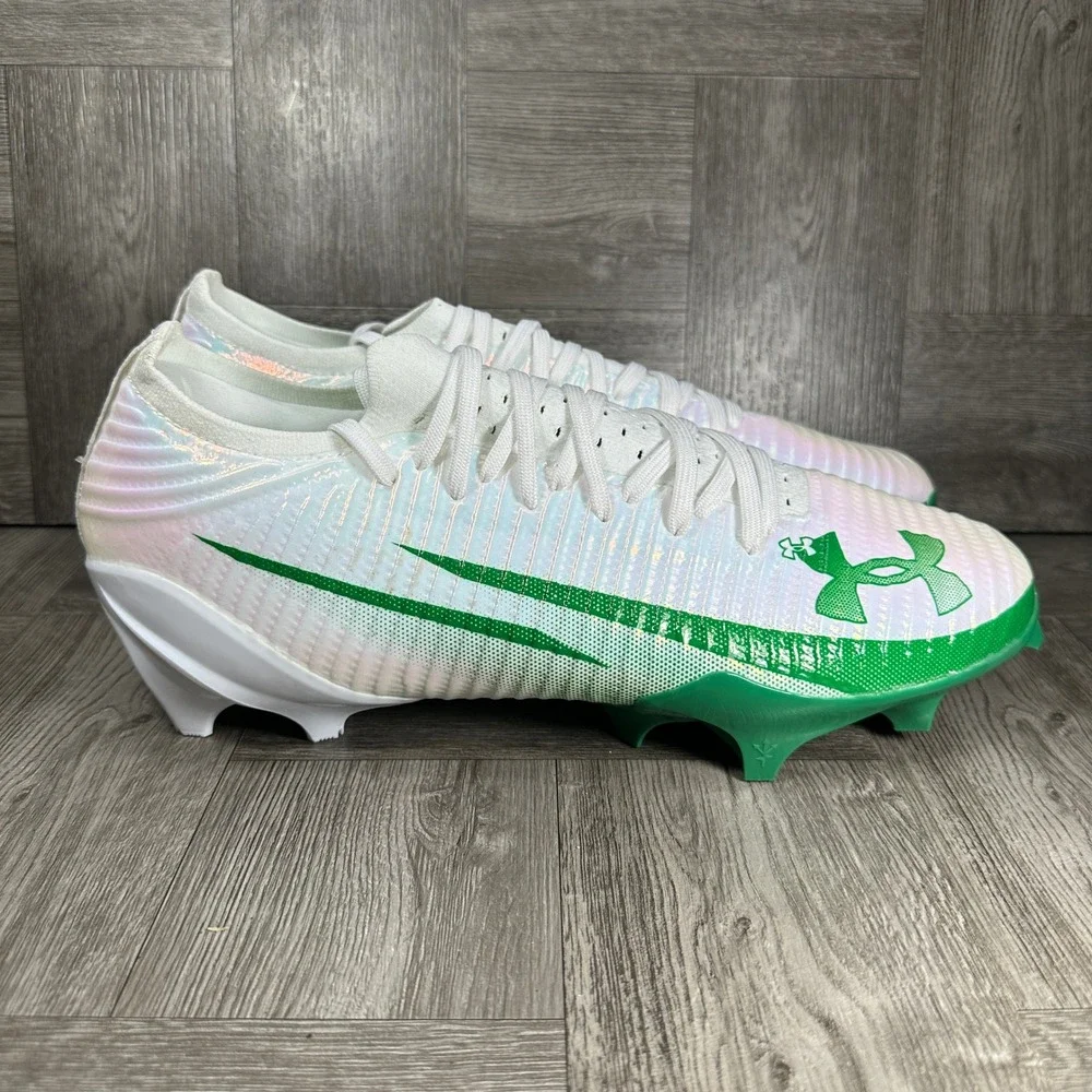 Under Armour Blur Pro Mens 11.5 White Green Football Cleats 3028220-107